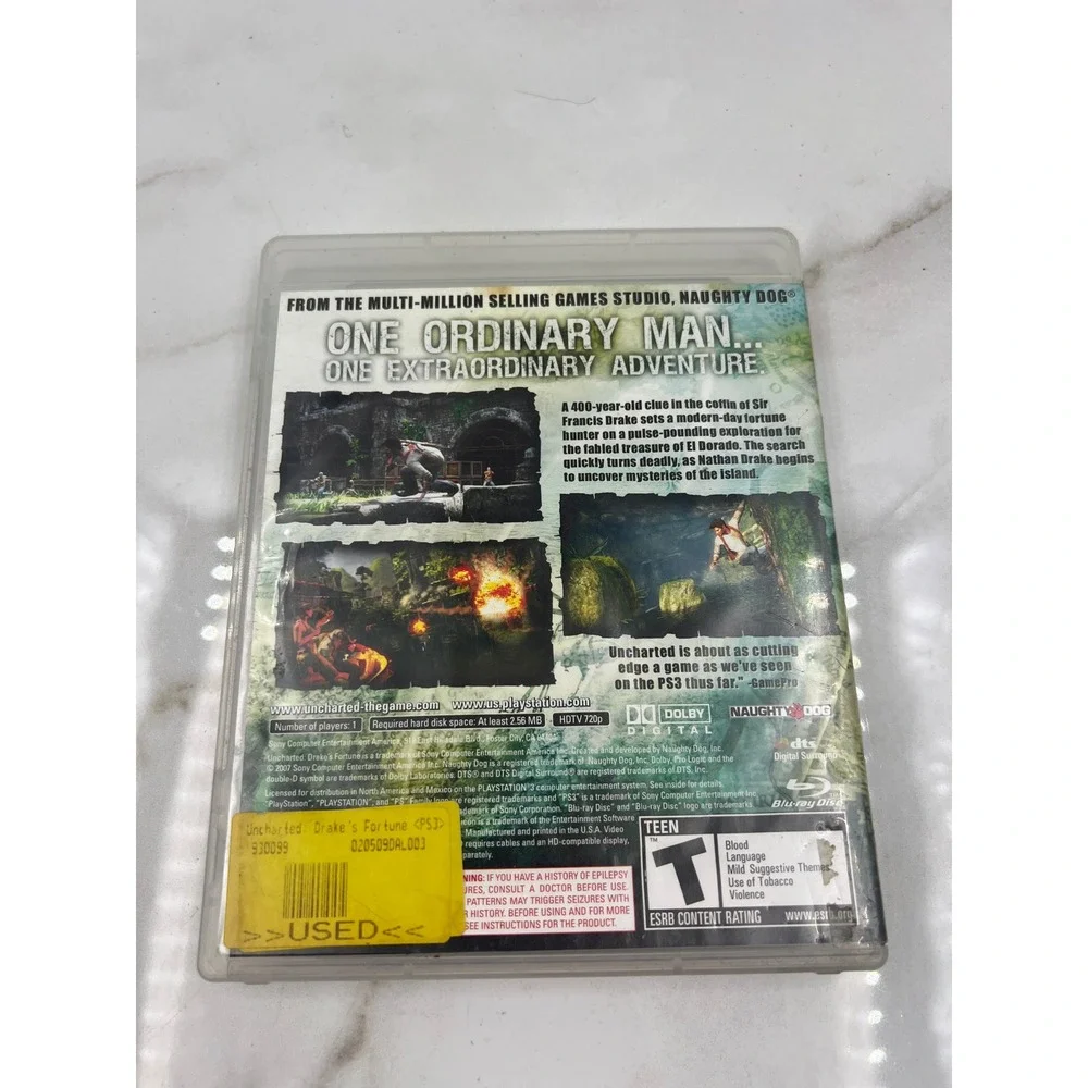 Uncharted Drake's Fortune Sony PlayStation 3 PS3 Action Adventure Game BCUS-9810
